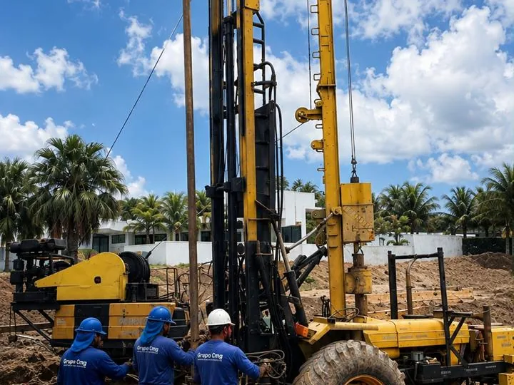 Equipe do Grupo CMG operando perfuratriz na execução de estaca raiz